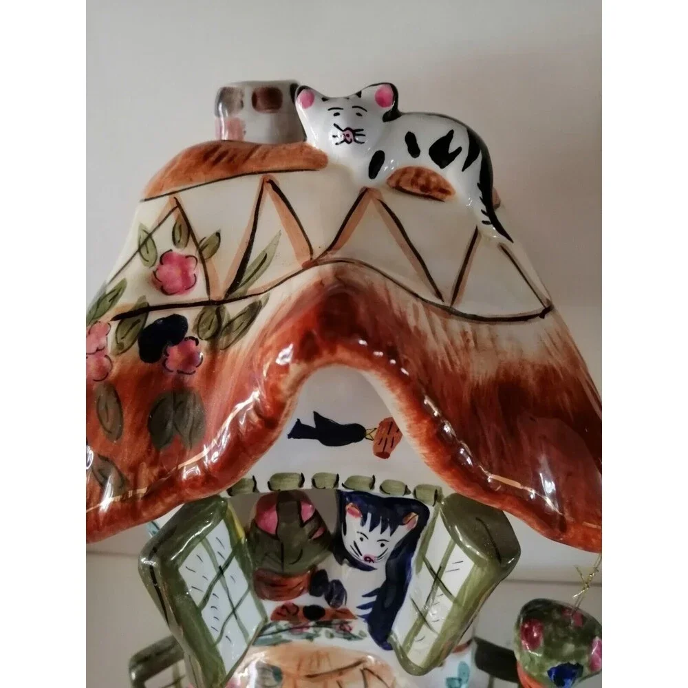 Vintage Ceramic Cat's Cottage House Candle Holder 12
